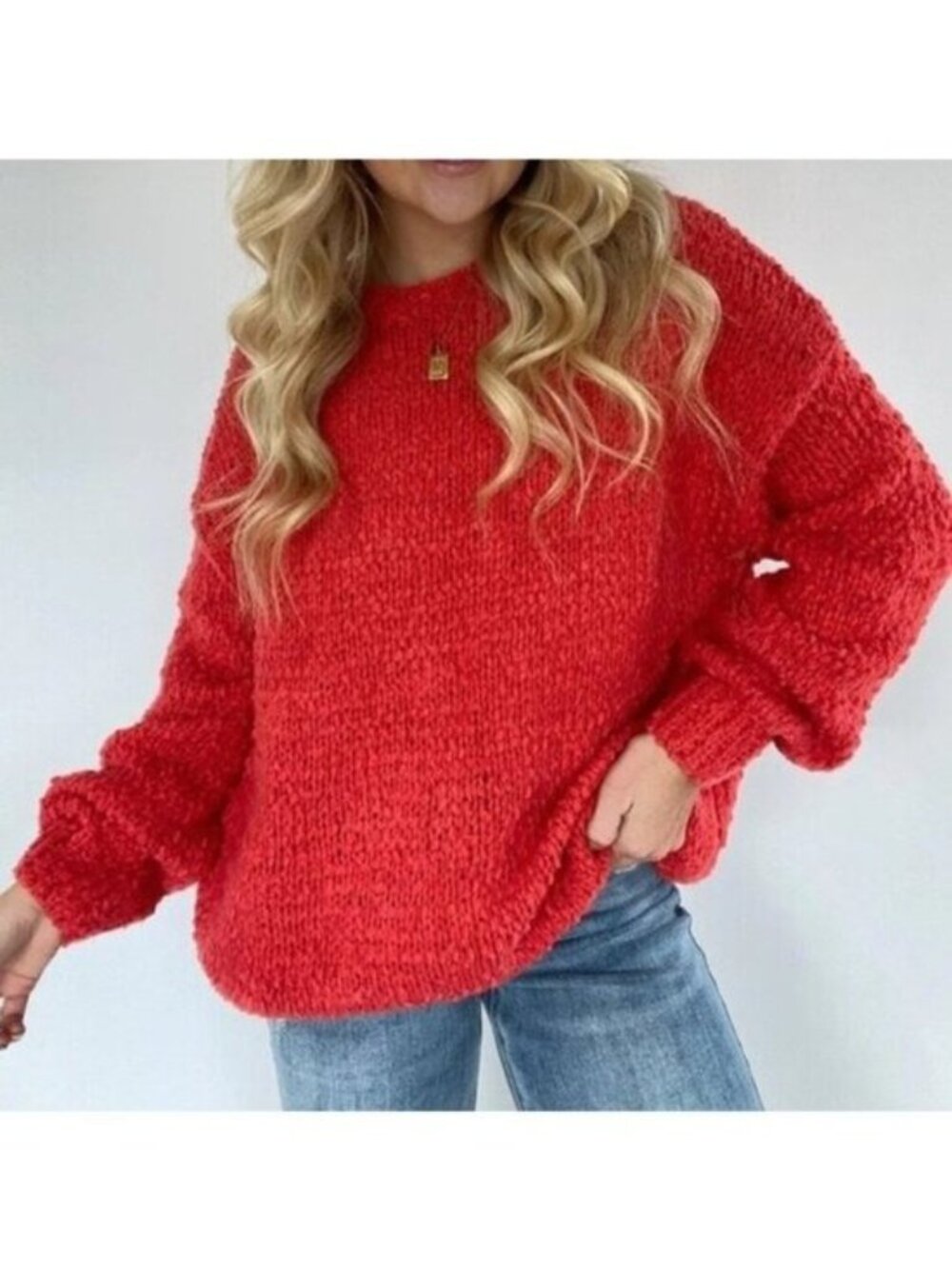 Easel Chunky Slouchy Sweater Red Textured Oversized Small